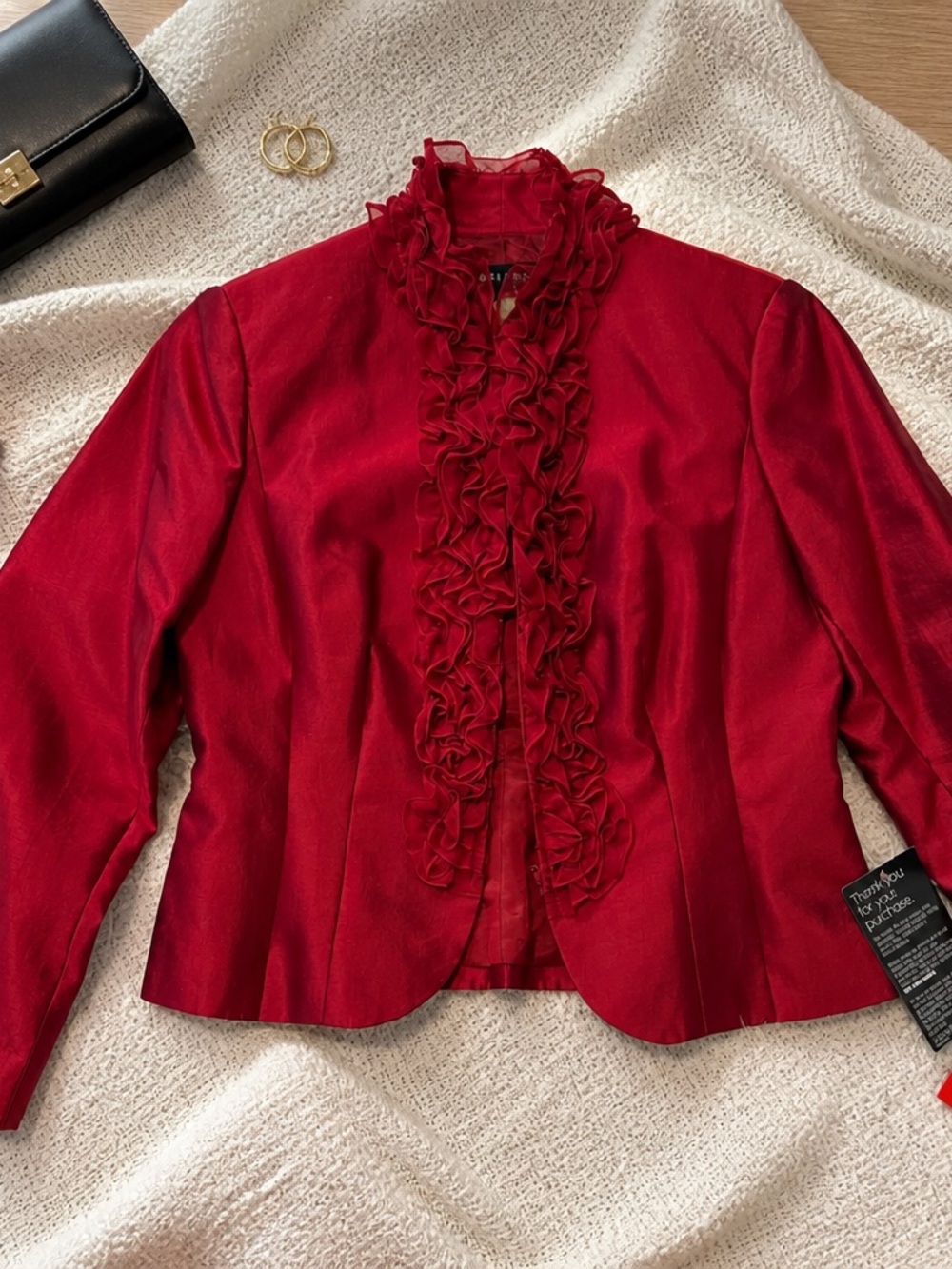 Adrianna Papell Crimson Ruffled Blouse
